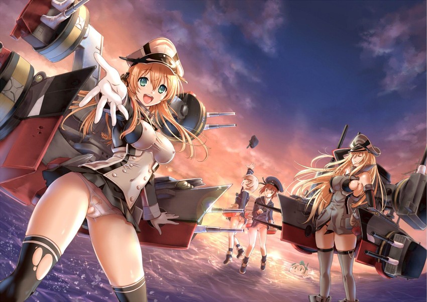 prinz eugen, bismarck, z1 leberecht maass, z3 max schultz, and u-511 (kantai collection) drawn by uguisu_kagura