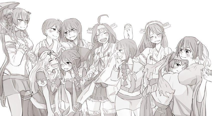 kaga, shigure, kongou, akagi, yuudachi, and 12 more (kantai collection) drawn by haruka_(ichina145)