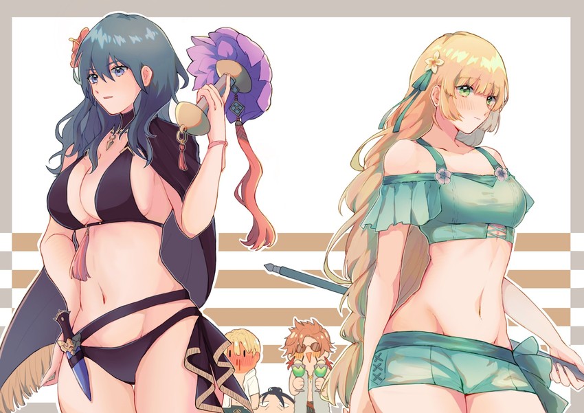 female byleth, dimitri alexandre blaiddyd, ingrid brandl galatea, sylvain jose gautier, and felix hugo fraldarius (fire emblem and 2 more) drawn by moriyadm