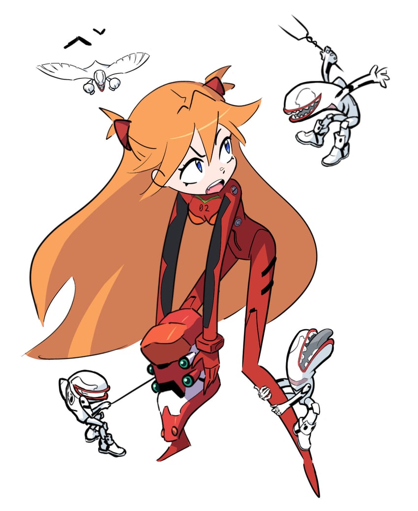souryuu asuka langley, eva 02, and mass production eva (neon genesis evangelion) drawn by lotsalalalas