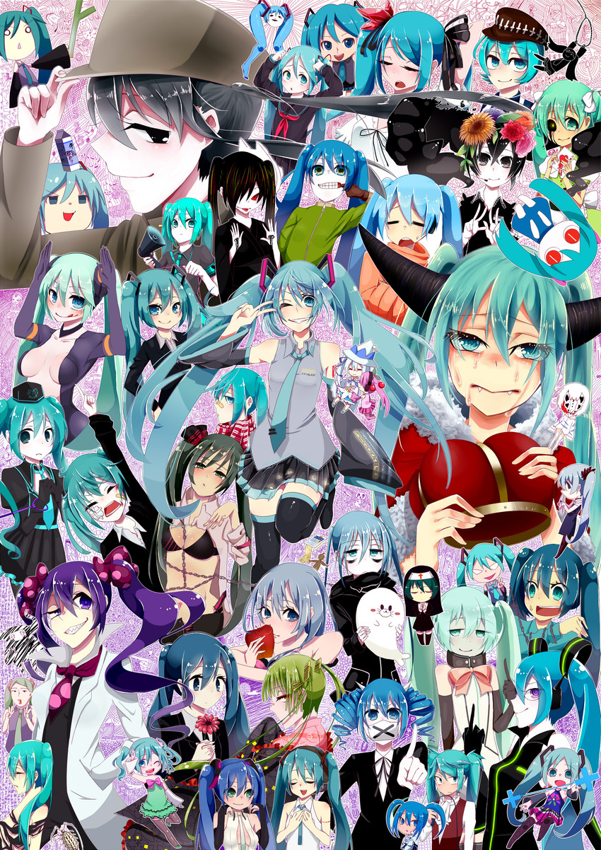 hatsune miku, yuki miku, sakura miku, hachune miku, aimaina, and 3 more (vocaloid and 25 more) drawn by dareka_help_me