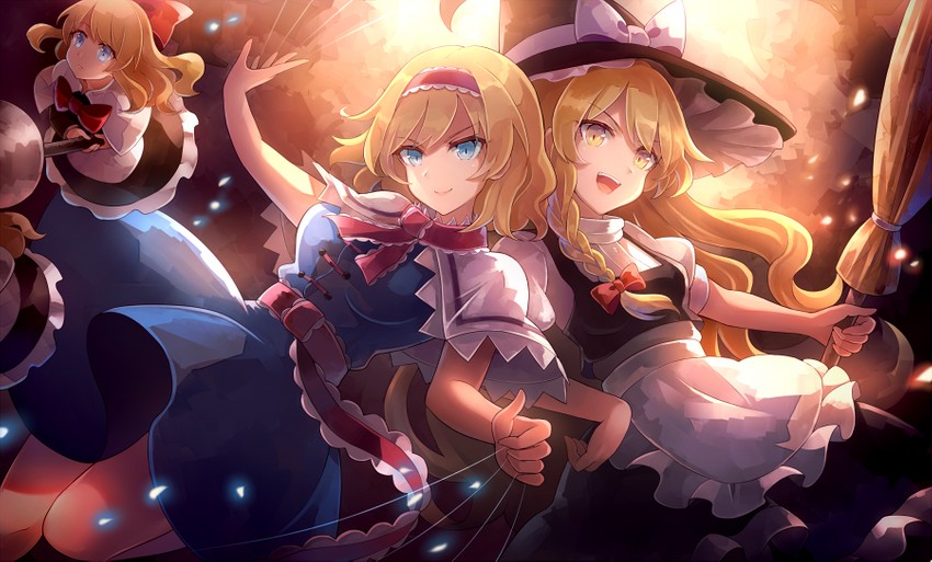 kirisame marisa, alice margatroid, and shanghai doll (touhou) drawn by 60mai