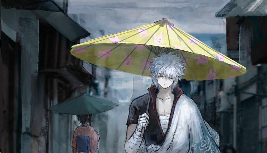 sakata gintoki and shimura tae (gintama) drawn by lushu_kuye