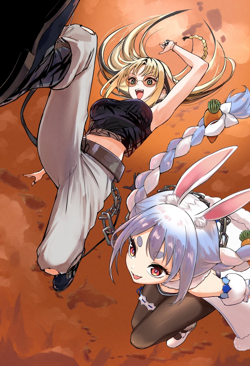 usada pekora and koganei niko (hololive and 2 more) drawn by yuu201023