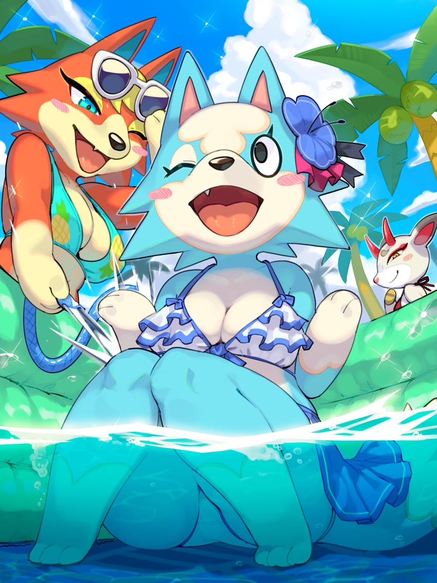 audie, shino, and skye (animal crossing) drawn by kame_(3t)
