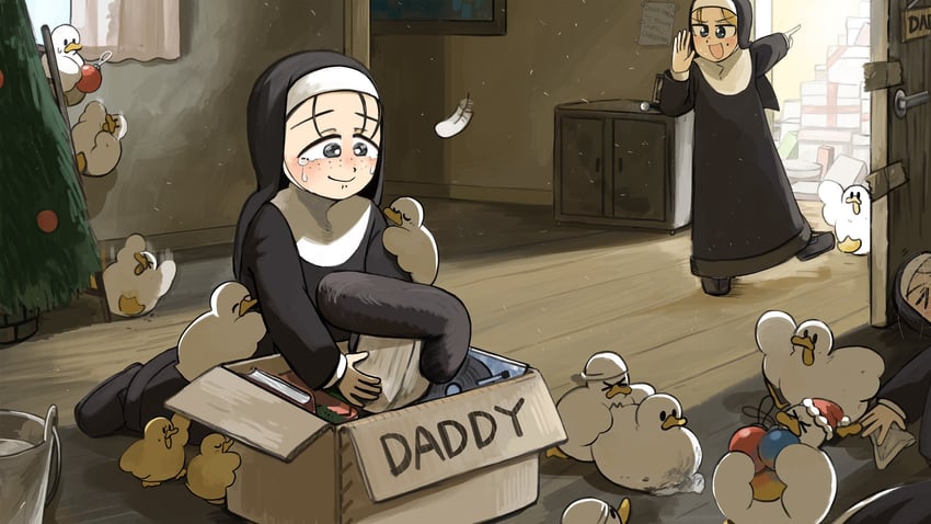 strict nun, leaf nun, and freckles nun (little nuns) drawn by diva_(hyxpk)