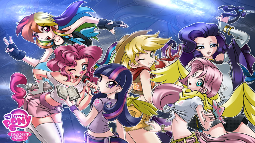 twilight sparkle, fluttershy, rainbow dash, pinkie pie, rarity, and 3 more (my little pony and 1 more) drawn by mauroz