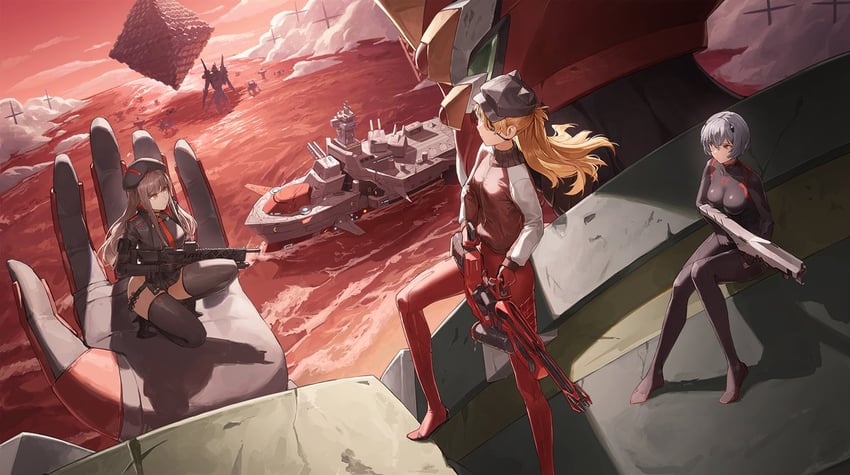 souryuu asuka langley, ayanami rei, and rapi (neon genesis evangelion and 3 more) drawn by cotta_(heleif)
