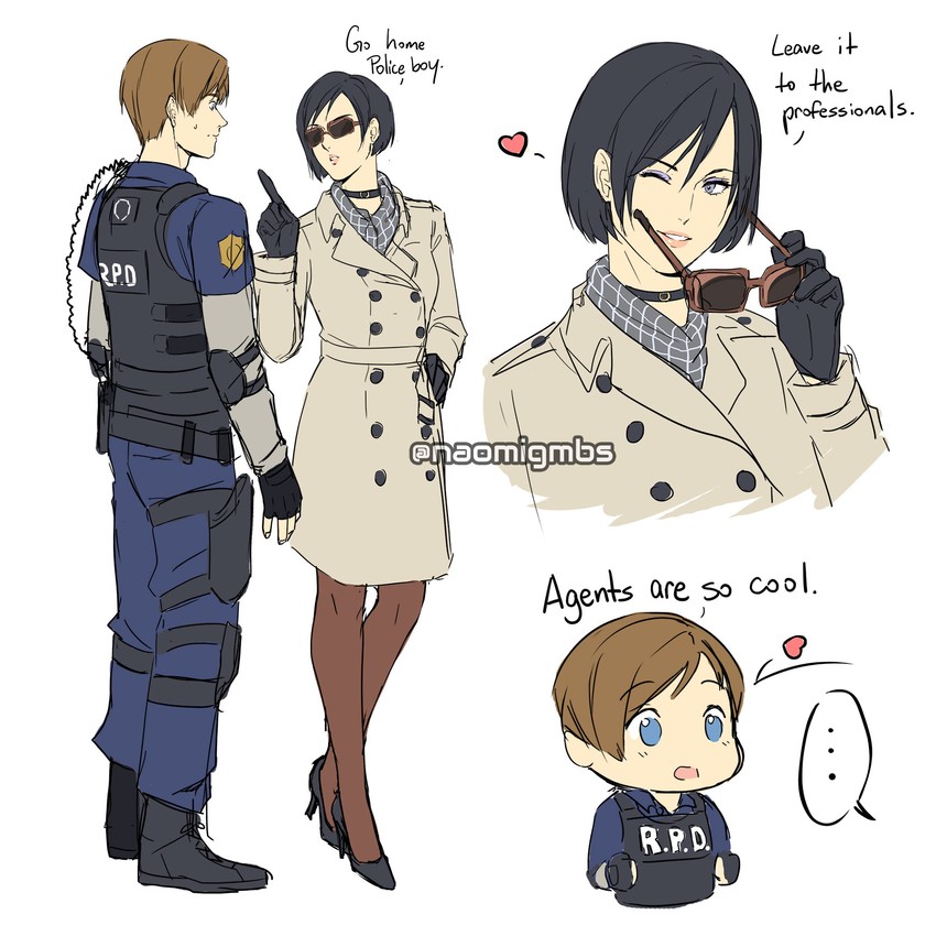 leon s. kennedy and ada wong (resident evil and 1 more) drawn by naomi_gumbs_(hanamimi)
