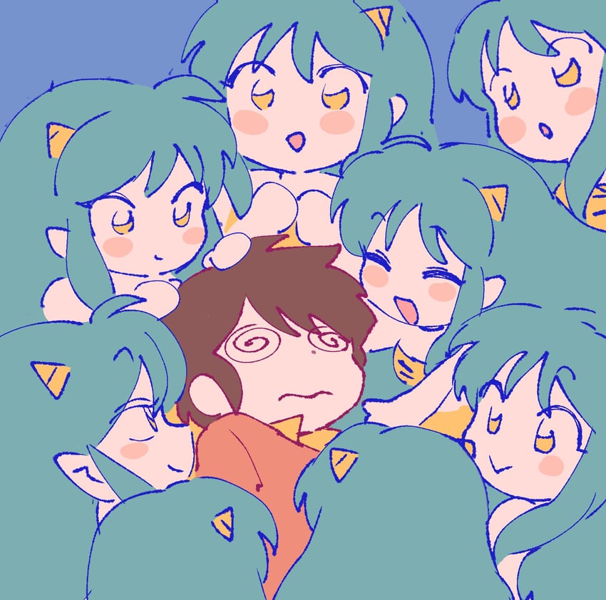 lum and moroboshi ataru (urusei yatsura) drawn by lizze_35