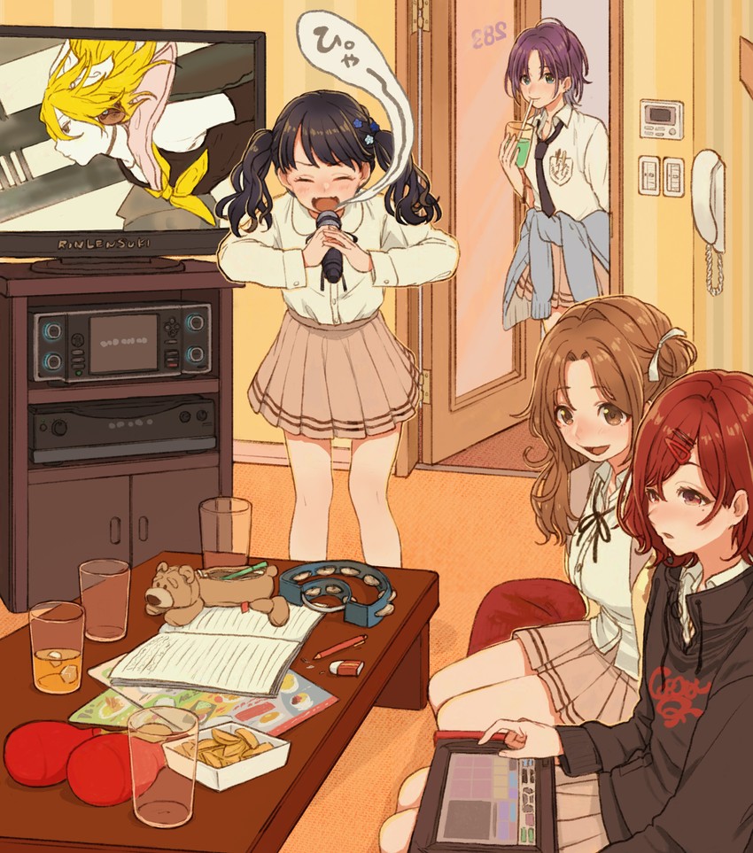 kagamine rin, higuchi madoka, asakura toru, fukumaru koito, and ichikawa hinana (idolmaster and 3 more) drawn by tanupon