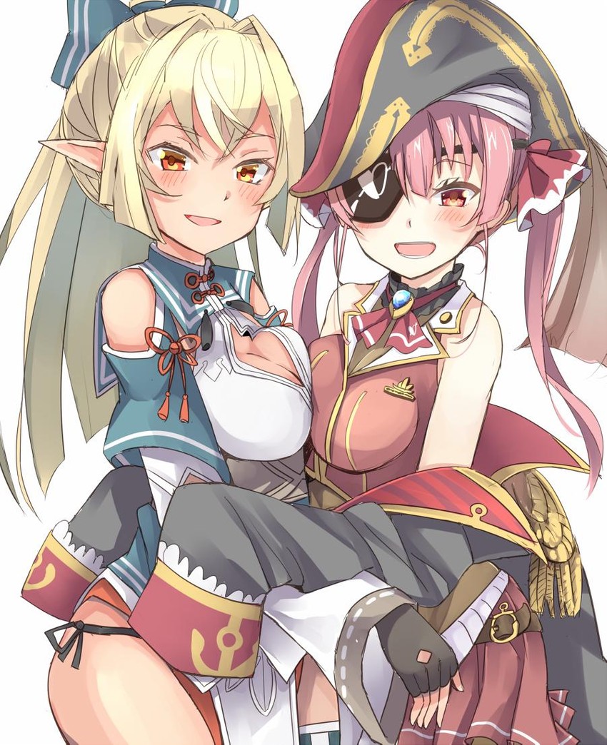 houshou marine and shiranui flare (hololive) drawn by suzuki_i