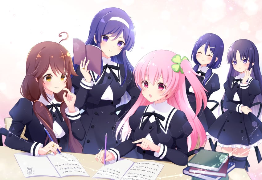 hitotsuyanagi riri, shirai yuyu, takasuga tsukushi, watanabe akane, and itou shizu (assault lily) drawn by mizuha_(dreamchild_0504)