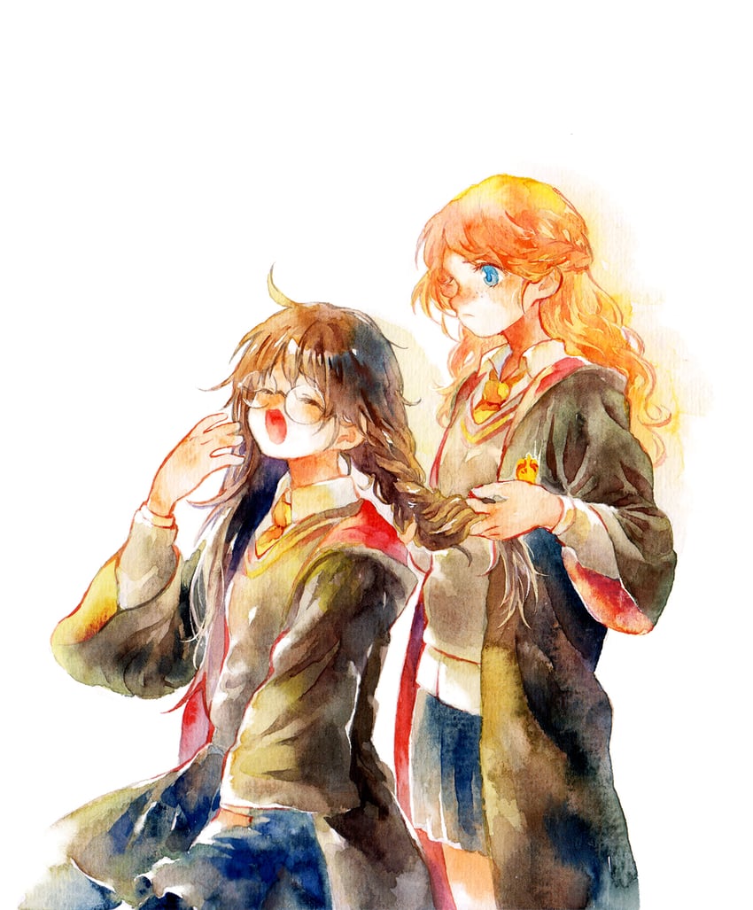 harry potter and ron weasley (wizarding world and 1 more) drawn by moekon