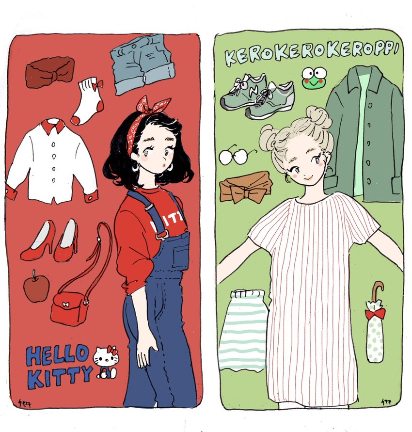 hello kitty and hasunoue keroppi (original and 3 more) drawn by chaki_(chackiin)