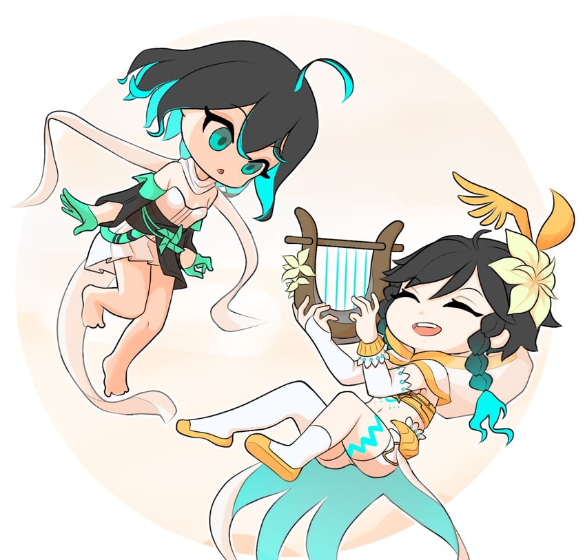 venti and wendy (genshin impact and 3 more) drawn by wassahdude