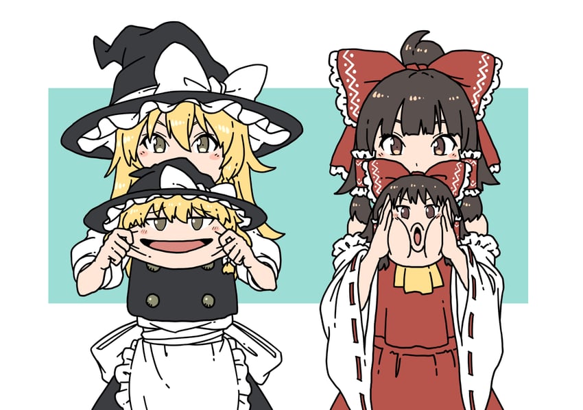 hakurei reimu and kirisame marisa (touhou) drawn by inuno_rakugaki