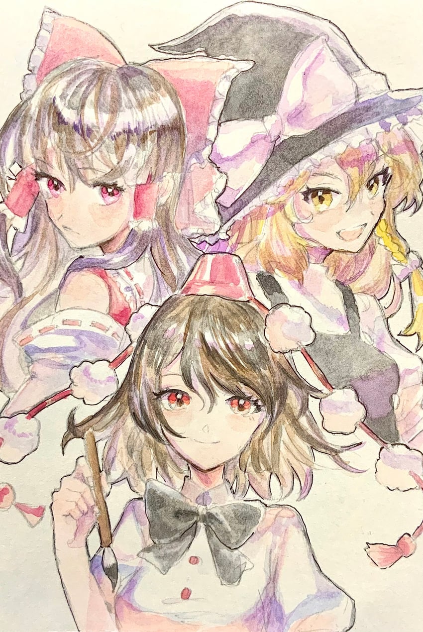 hakurei reimu, kirisame marisa, and shameimaru aya (touhou) drawn by navybluesparrow