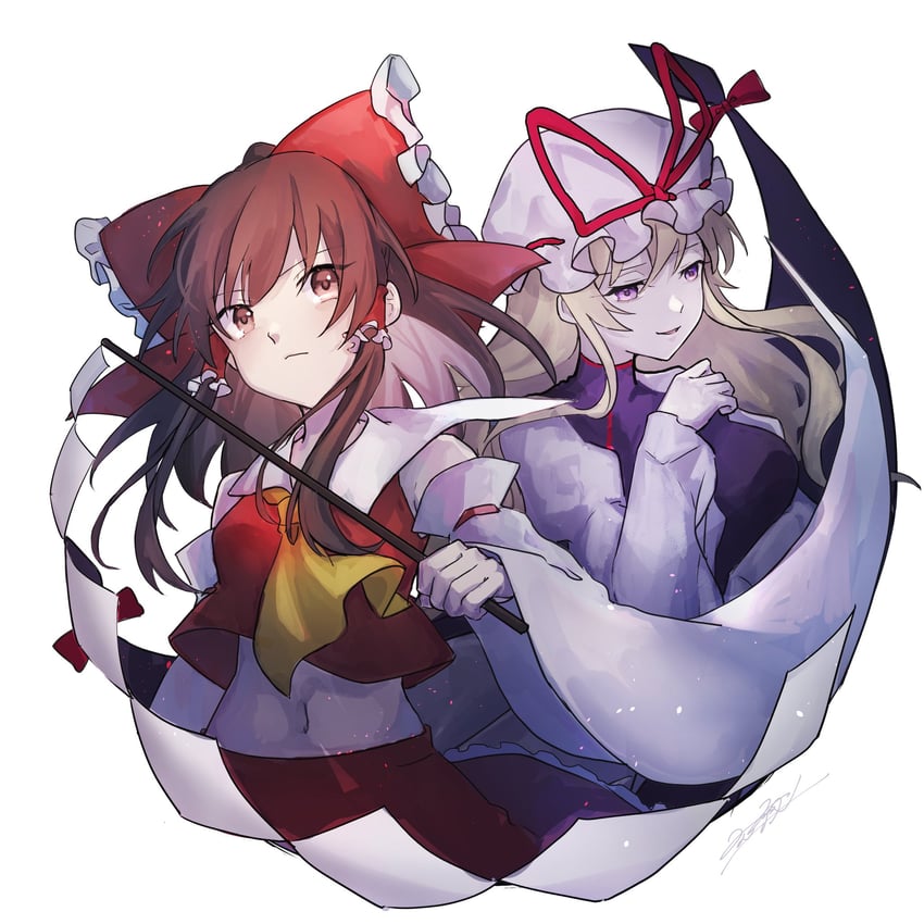 hakurei reimu and yakumo yukari (touhou and 1 more) drawn by rokuya_(68_zusao)
