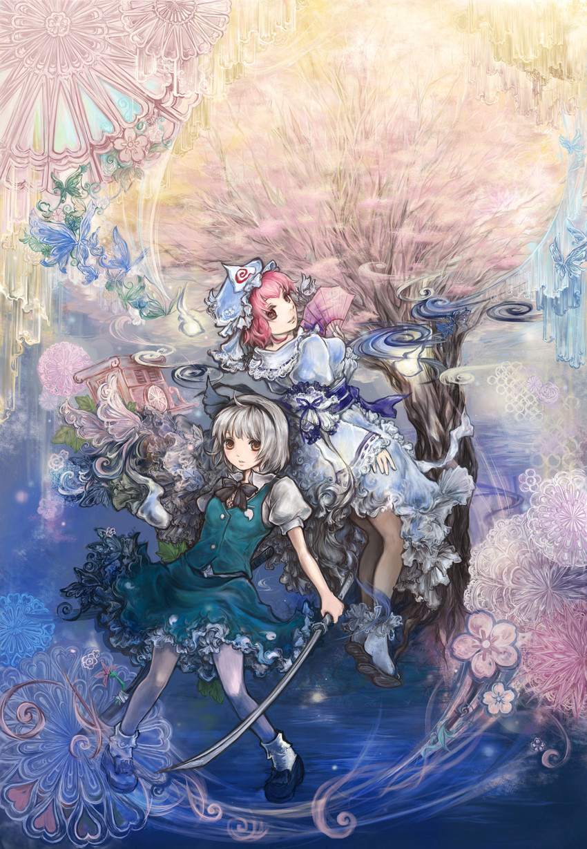 konpaku youmu and saigyouji yuyuko (touhou) drawn by hoshino_chika