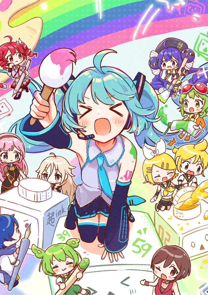hatsune miku, kagamine rin, kagamine len, megurine luka, kasane teto, and 5 more (vocaloid and 5 more) drawn by aoiyui