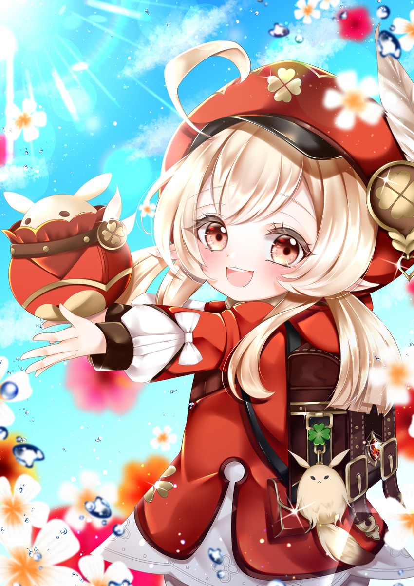 klee, dodoco, and jumpy dumpty (genshin impact) drawn by mayu_(sh-n-9)