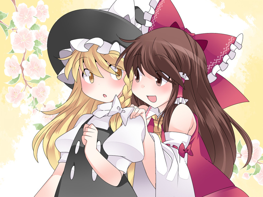 hakurei reimu and kirisame marisa (touhou) drawn by hammer_(sunset_beach)