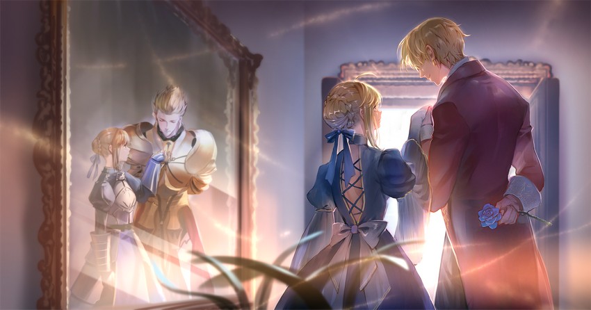 artoria pendragon, saber, and gilgamesh (fate and 3 more) drawn by lorein