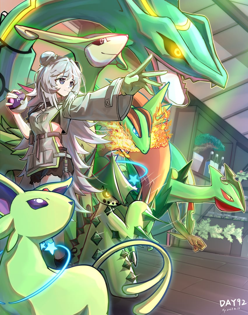 espeon, rayquaza, sceptile, salamence, mulberry, and 2 more (pokemon and 1 more) drawn by gaoling_gangqin