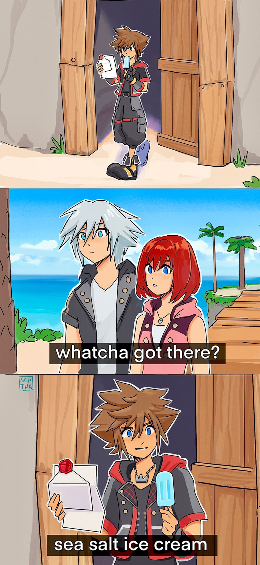 sora, kairi, and riku (super smash bros. and 3 more) drawn by seatha