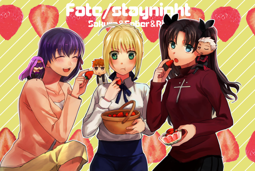 artoria pendragon, saber, tohsaka rin, emiya shirou, matou sakura, and 2 more (fate and 1 more) drawn by takeshi_kai