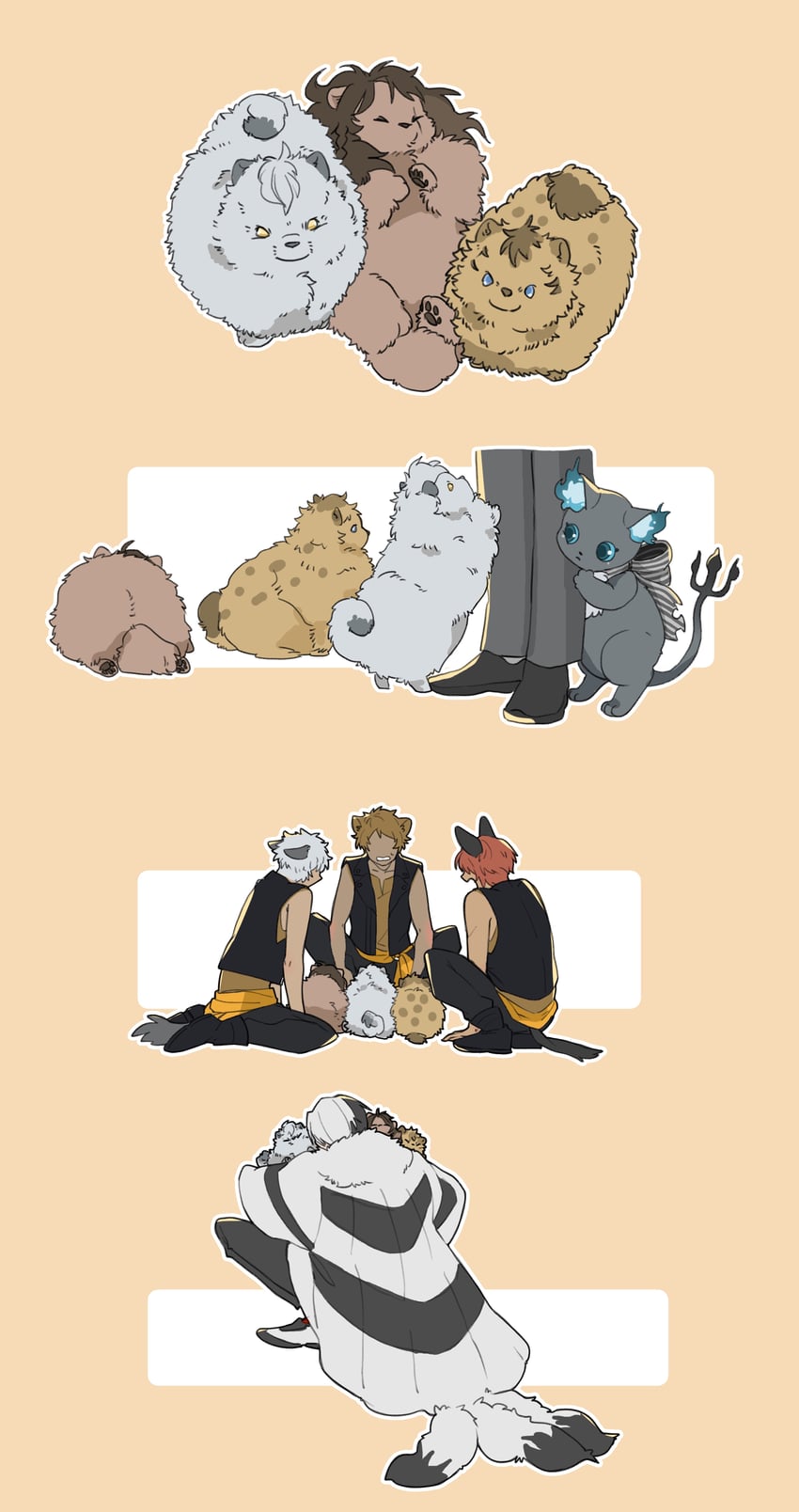 leona kingscholar, ruggie bucchi, jack howl, grim, and divus crewel (twisted wonderland) drawn by raccoonlot