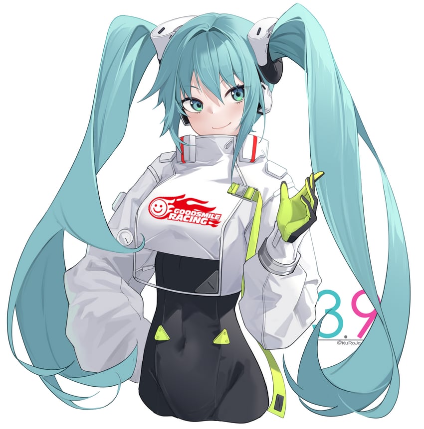 hatsune miku and racing miku (vocaloid and 1 more) drawn by kuroja