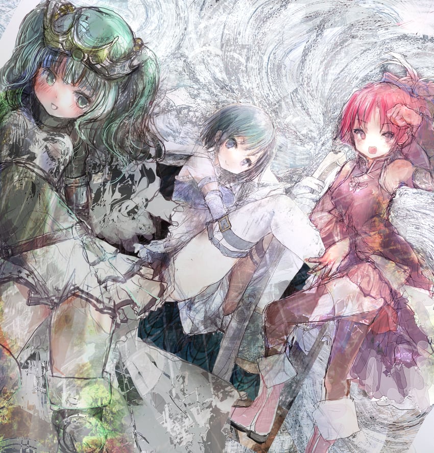 miki sayaka, sakura kyoko, and futaba sana (mahou shoujo madoka magica and 1 more) drawn by 86thunder