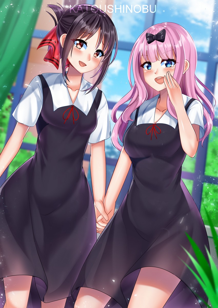 shinomiya kaguya and fujiwara chika (kaguya-sama wa kokurasetai ~tensai-tachi no renai zunousen~) drawn by katou_shinobu