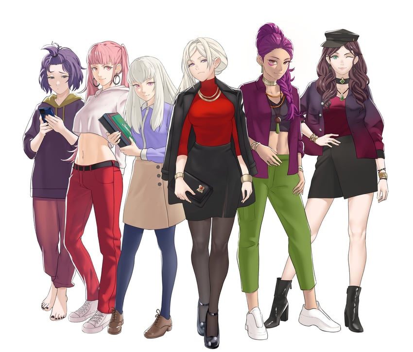 edelgard von hresvelg, hilda valentine goneril, lysithea von ordelia, dorothea arnault, bernadetta von varley, and 1 more (fire emblem and 2 more) drawn by pomelomelon