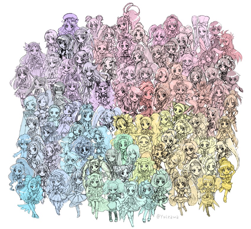 midorikawa nao, kise yayoi, hishikawa rikka, aoki reika, hino akane, and 178 more (precure and 20 more) drawn by yuizawa