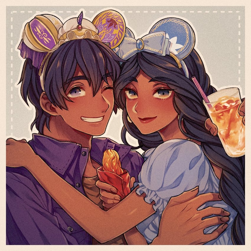jasmine and aladdin (disneyland and 1 more) drawn by mizala