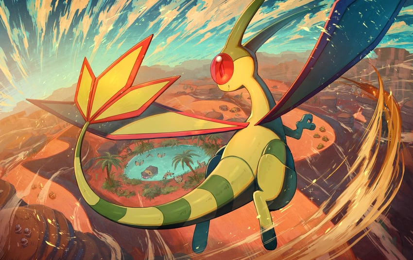 flygon, cacnea, krookodile, sandile, and hippowdon (pokemon) drawn by kuroi_susumu