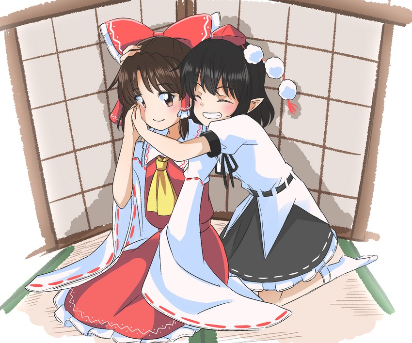 hakurei reimu and shameimaru aya (touhou) drawn by yakousei_no_kame