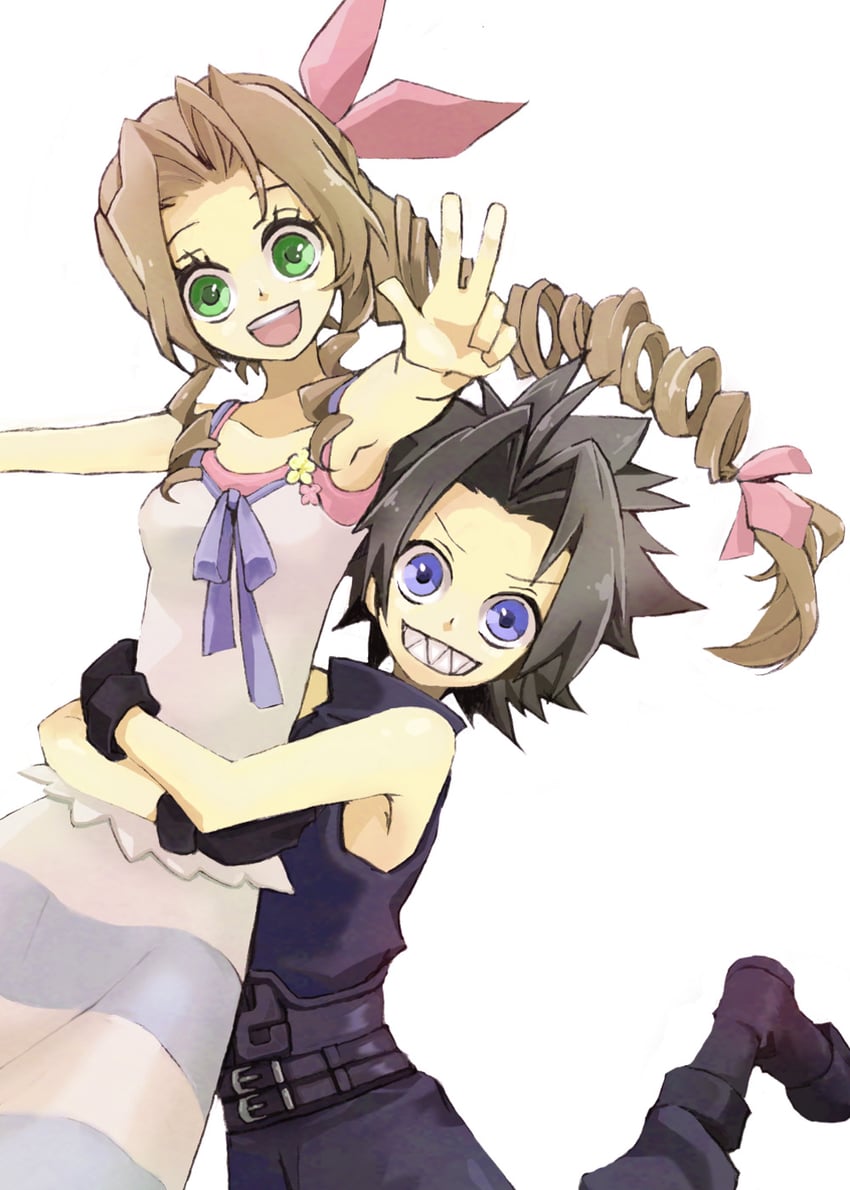 aerith gainsborough and zack fair (final fantasy and 2 more) drawn by synchrocyclotron