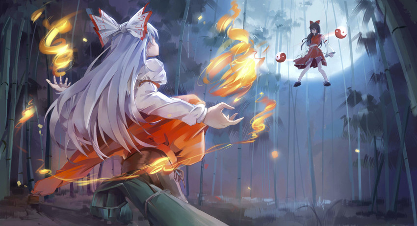 hakurei reimu and fujiwara no mokou (touhou) drawn by chen_bin