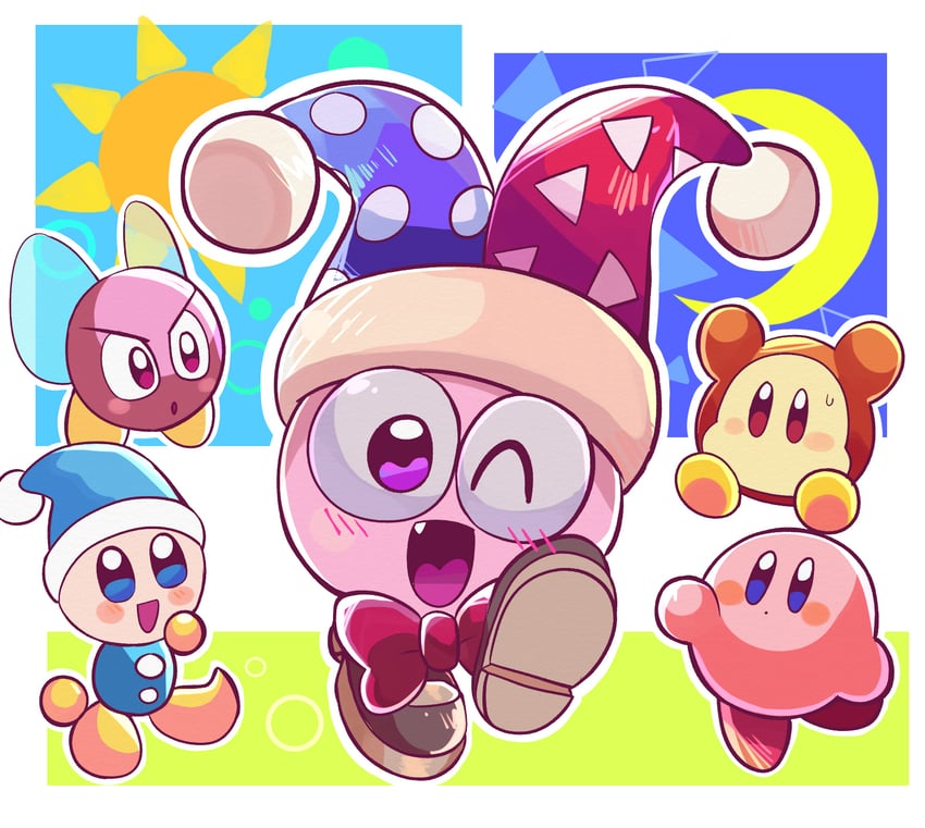 kirby, waddle dee, marx, bronto burt, and poppy bros jr (kirby and 1 more) drawn by hakaba_(ksni_tbn)