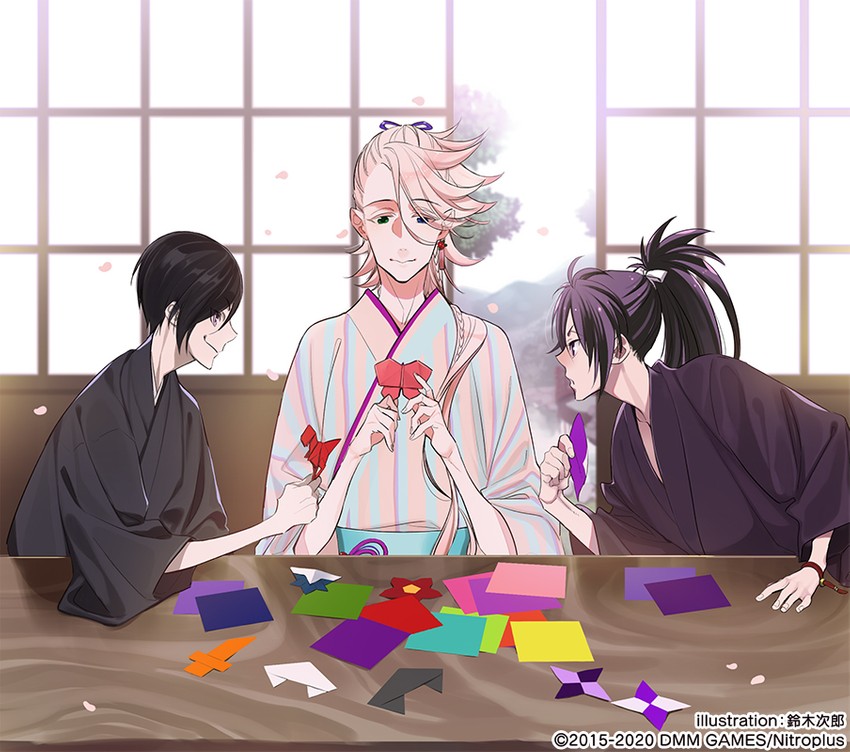 yagen toushirou, souza samonji, and fudou yukimitsu (touken ranbu) drawn by suzuki_jirou