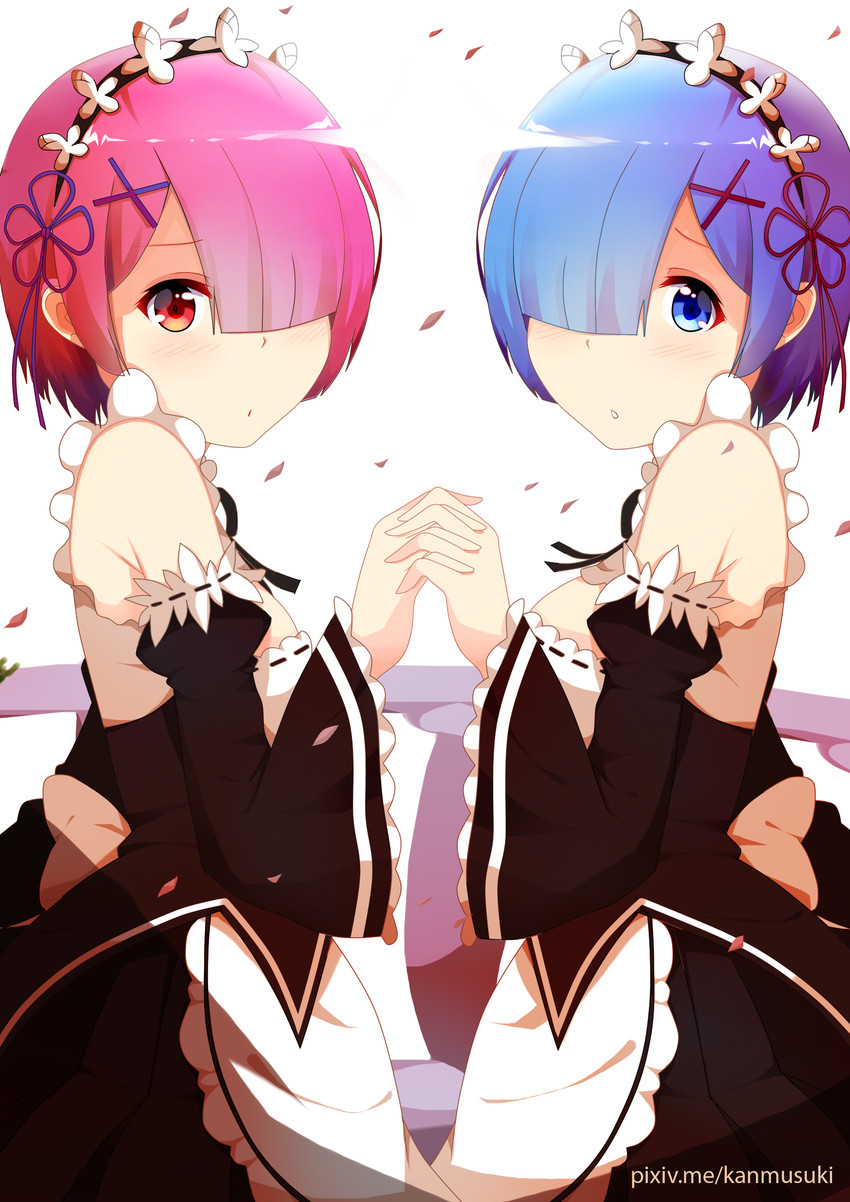 rem and ram (re:zero kara hajimeru isekai seikatsu) drawn by mush_(mushlicious)