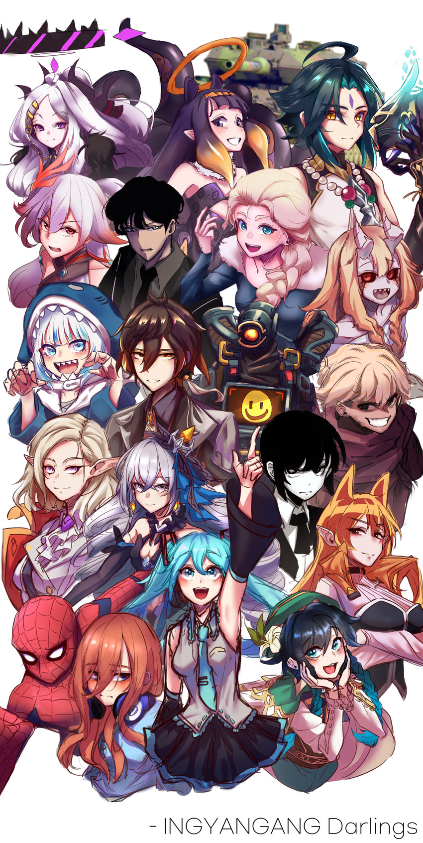 hatsune miku, gawr gura, hina, ninomae ina'nis, zhongli, and 13 more (blue archive and 16 more) drawn by ingyanggang