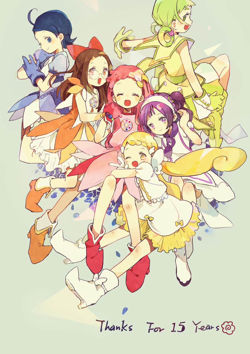 harukaze doremi, segawa onpu, fujiwara hazuki, senoo aiko, makihatayama hana, and 1 more (ojamajo doremi) drawn by iovebly