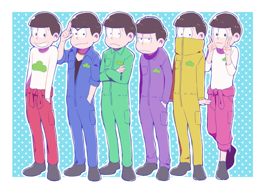 matsuno osomatsu, matsuno karamatsu, matsuno ichimatsu, matsuno jyushimatsu, matsuno choromatsu, and 1 more (osomatsu and 1 more) drawn by dokkoi_shoo