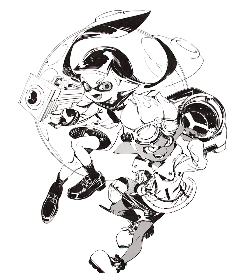 inkling player character, inkling girl, and inkling boy (splatoon and 1 more) drawn by wadanaka