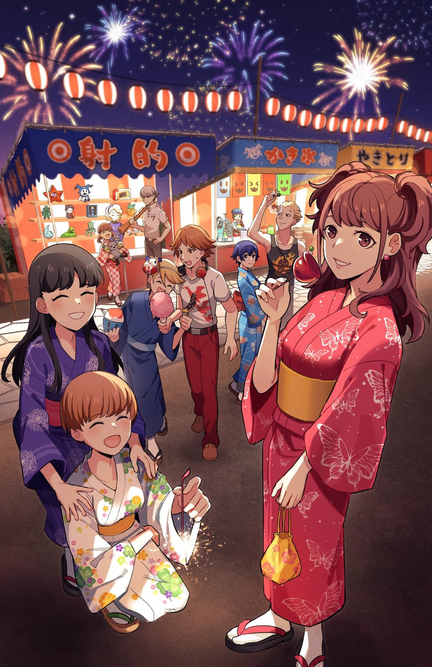 narukami yu, shirogane naoto, satonaka chie, kujikawa rise, amagi yukiko, and 14 more (persona and 2 more) drawn by kuki_tan